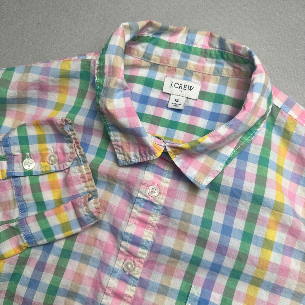 J.Crew Button Down Shirt Womens XL Multicolor Gingham Check Pastel Cotton L/S